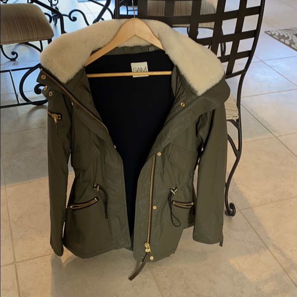 SAM army green and white sheep hood jacket